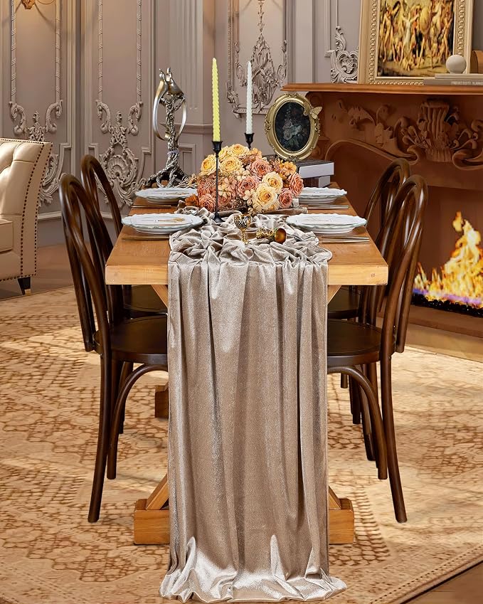 Cream Velvet Table Runner 29 x 120 Inch Soft Velvet Fabric Runners | 5 Pieces - Image 4