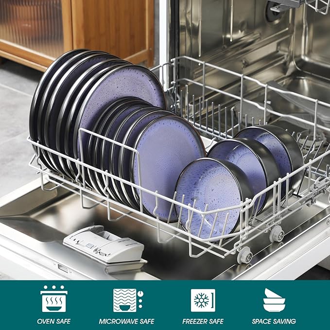 vancasso Plates and Bowls Sets, 24 Pieces Stoneware Dinnerware Sets for 8, Kitchen Dish Set Mircowave and Dishwasher Safe Ceramic Dishware, Purple, Series AMBER