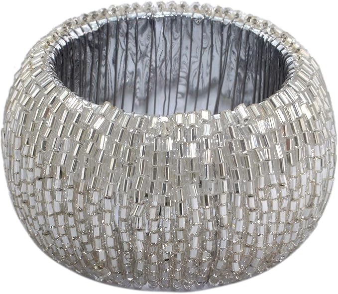 Lightnpro Beaded Napkin Ring Set of 12 - Elegant Decorative Napkin Holder for Dining Table Decor, Weddings, Banquets, Birthday Parties, Thanksgiving, Special Occasion, Holiday & Everyday Use - Silver