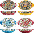 Henten Home Pasta Bowls with Handle, 32 oz Porcelain Salad Bowls Set of 4, Ceramic Colorful Serving Dishes for Dinner, Vegtable, Fruit, Microwave & Dishwasher Safe