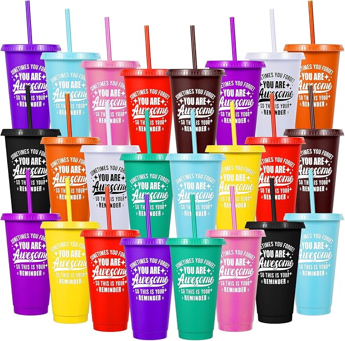 24 Pack Plastic Tumblers with Lids and Straws, Sometime You Forget You Are by LEIFEOSH