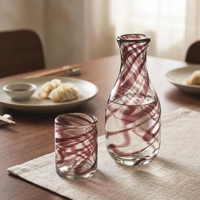 NOVICA Artisan Handblown Recycled Glass Carafe Brown Cup Clear Mexico Tableware - Image 2