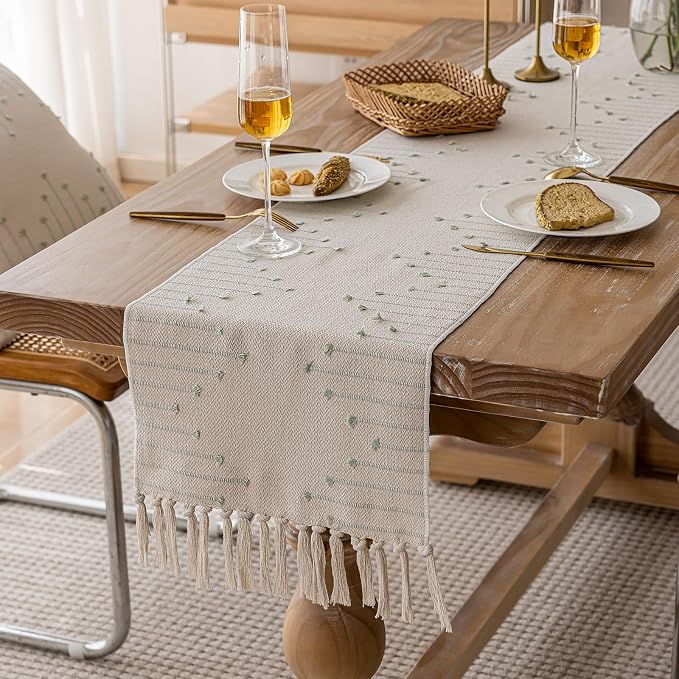 Joyfol Day Boho Table Runner, Farmhouse Stripe Cotton Table Runners - Image 2