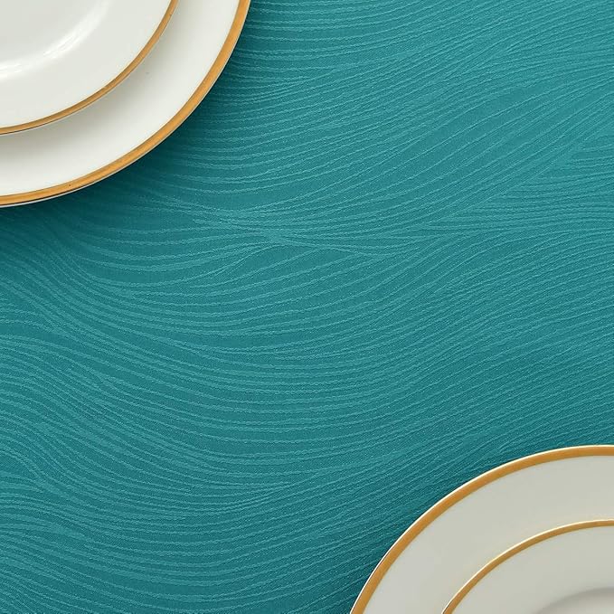 maxmill Square Table Cloth Swirl Design Water Proof Wrinkle Free Spillproof Heavy Weight Soft Tablecloth Decorative Fabric Table Cover for Outdoor and Indoor Use Square 70 x 70 Inch Teal