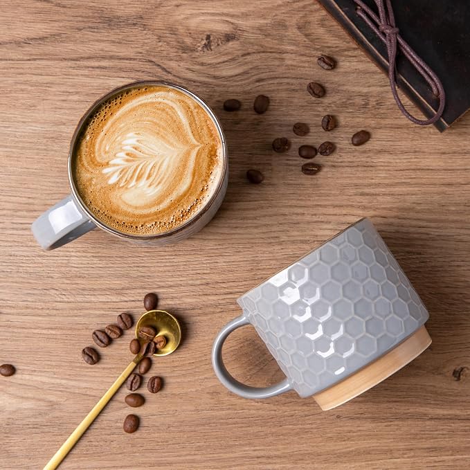 GBhome 15 OZ Stackable Coffee Mugs Set of 4, Ceramic Coffee Cups Set | 4 - Image 3
