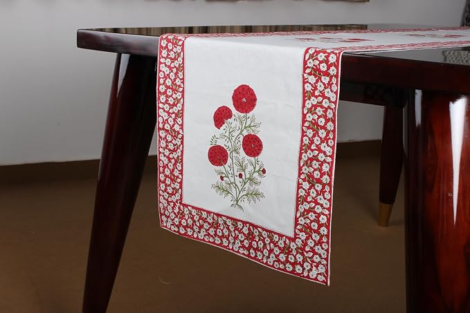 Red Green Buta Hand Block Print 100% Cotton Table Runner 16x90 Inch | Perfect - Image 2
