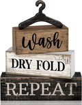 Moucuny 4 Pcs Farmhouse Laundry Room Decor Stacked Blocks, Wash Dry Fold Repeat by Moucuny