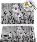 Placemats Set of 4 Rustic Floral Place Mats Farmhouse Daisy Woven Table Mats Washable Purple White Flower PVC Placemat for Dining Kitchen Decor Indoor Outdoor, 12 x 18 Inch