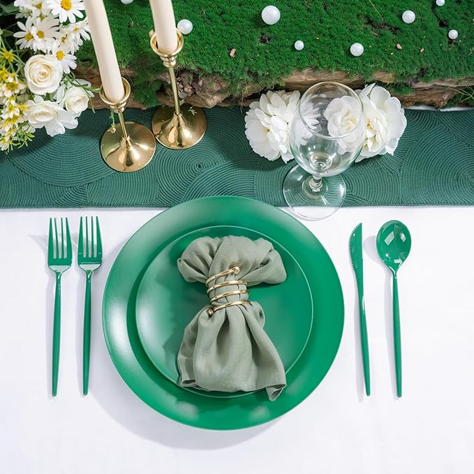 EI 150pcs Green Plastic Plates,Green Disposable Plates Heavy Duty,Fancy Plastic Dinnerware Set,Dinner Plate for Party,Picnic,Birthday,Wedding Afternoon Tea Spring