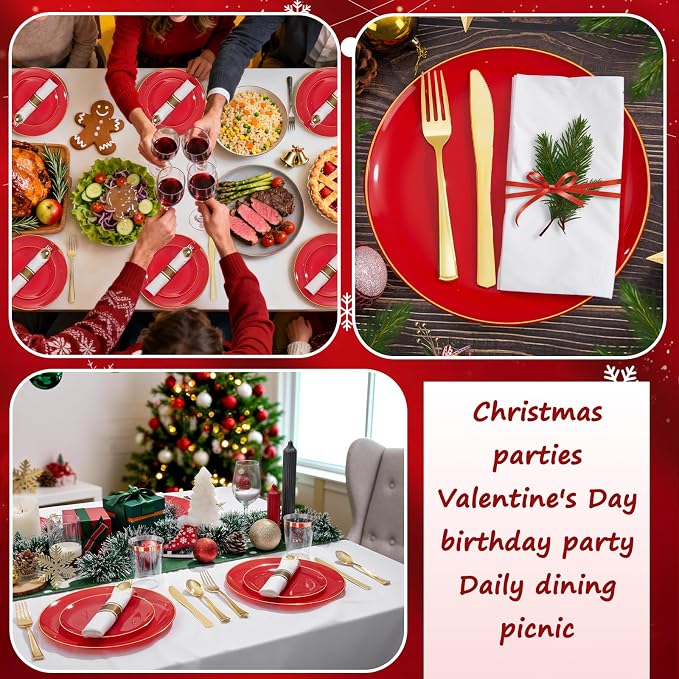 KIRE 350 PCS Red and Gold Plastic Plates - Image 9