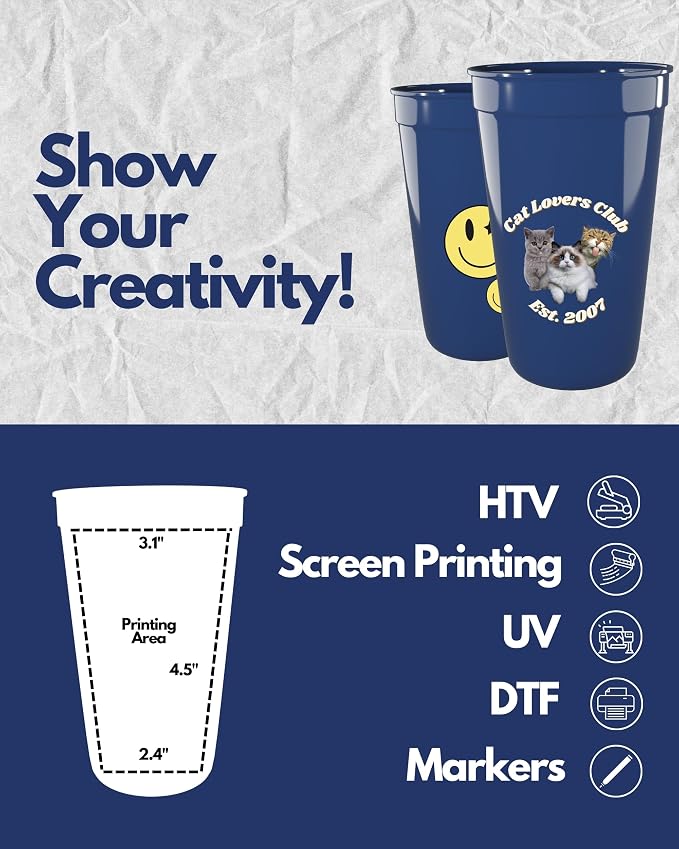 PartyPrints 10 Pack 22 oz Navy Blue Reusable Blank Plastic Cups, Colored - Image 3