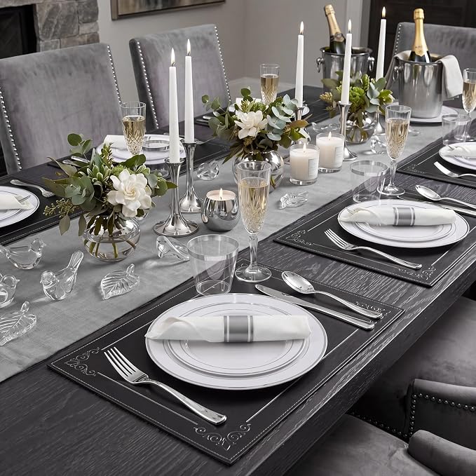 350Piece Silver Plastic Dinnerware Set - Image 3