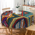 Laeacco 48 Inch Colorful Patchwork Round Tablecloth Woven Geometric Pattern Abstract Art Print Table Cloth Washable Waterproof Wrinkle Free Table Cover for Kitchen Dining Picnic Party Decoration