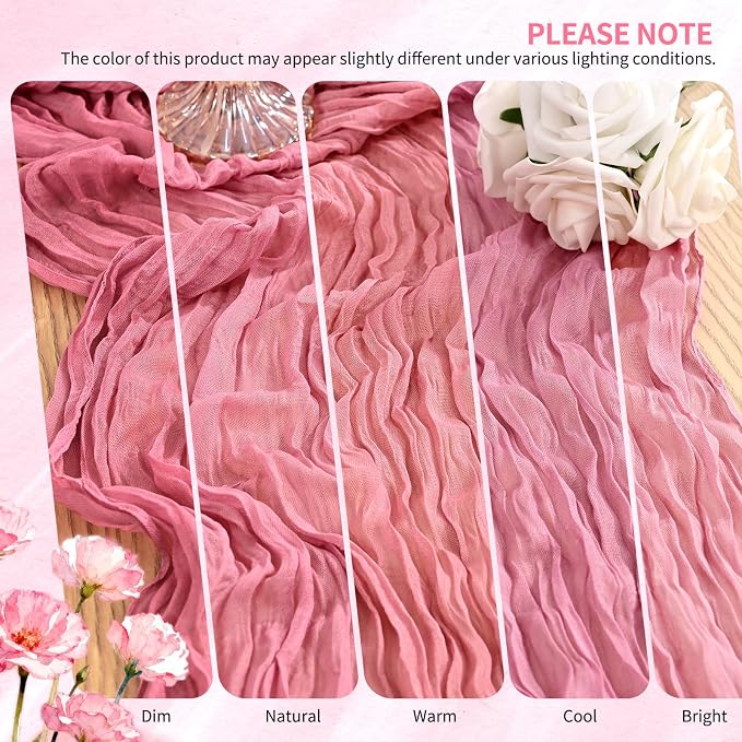 Showgeous 2 Pack Dusty Rose Cheesecloth Table Runners Boho Wedding Decor | - Image 7