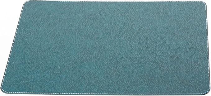 Nikalaz Set of 4 Placemats and 4 Coasters Made of Recycled Leather (18''x13'', Petroleum Green)