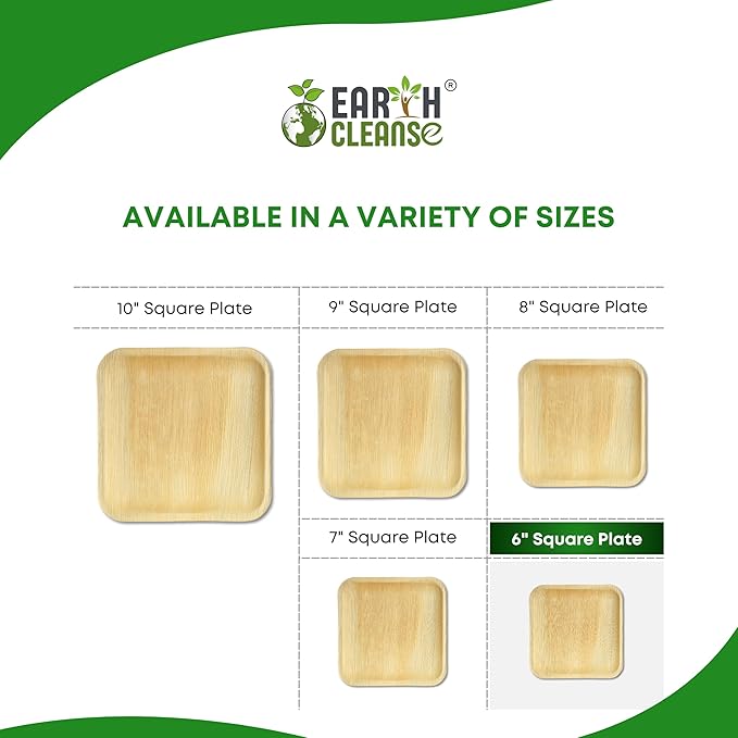 Compostable Palm Leaf Plates 6 Inch Square (50 Pack) | Disposable Biodegradable Plates Like Bamboo & Wooden | Microwave & Oven Safe | Eco-Friendly