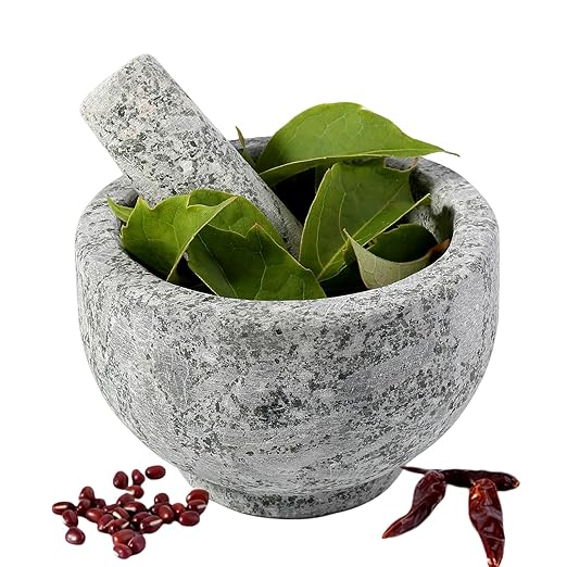 Koville Natural Marble Mortar and Pestle Set, 5" Heavy Duty Granite Grinder for Kitchen, Guacamole, Salsa, Pill Crusher, Spice, Herb, Marble Bowl for Kitchen Counter, Granite Spice Grinder Bowl