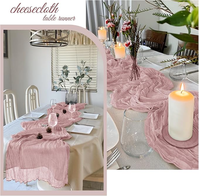 6 Pack Dusty Pink Cheesecloth Table Runner 20 x 120 Inch Gauze Table Runner - Image 4