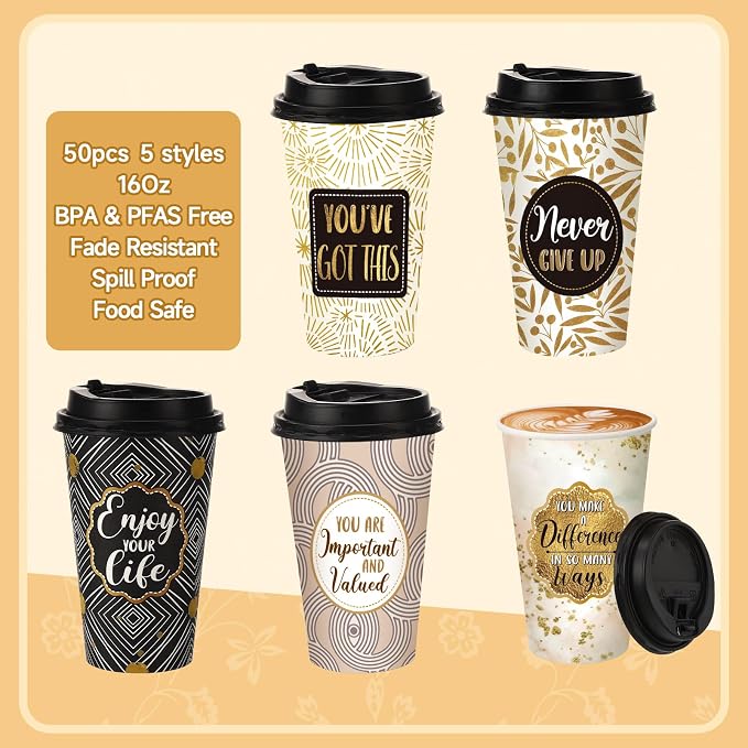 50 Pack 16 oz Disposable Coffee Cups - Image 2