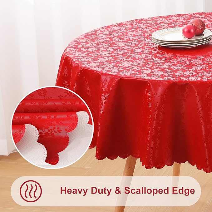 Smiry Round Table Cloth, Waterproof Heavy Duty Vinyl Tablecloths, Wipeable Washable Table Cover for Christmas, Kitchen and Dining Room (Red, 60" Round)