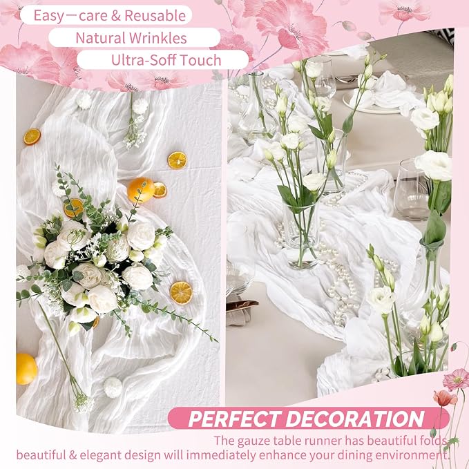 Showgeous 18 Pack White Cheesecloth Table Runner, 17 x 108 Inches | Boho - Image 6