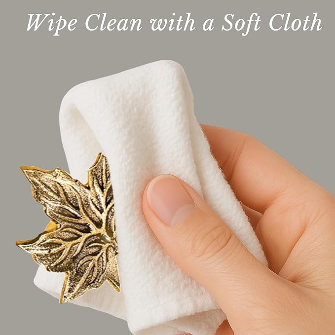 ALPHA Living HOME Rustic Napkin Rings Set of 12 - Elegant Leaf Napkin Holders for Dining Table, Wedding, Party, Holiday & Everyday Use - Handmade Decorative Table Accessories (Antique Gold)