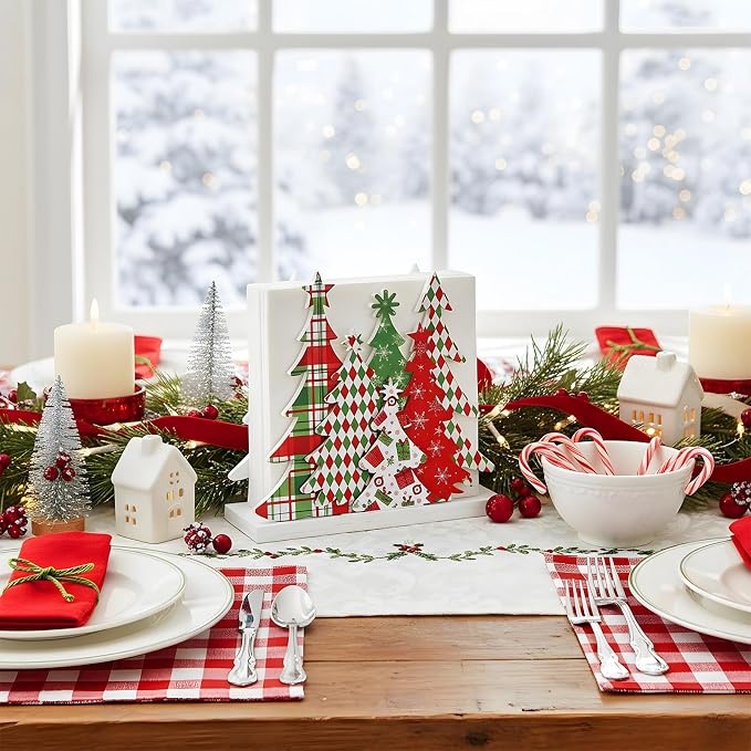 Buffalo Check Christmas Tree Napkin Holder - Image 3