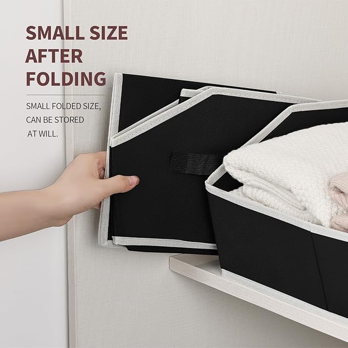 Storage Baskets for Shelves - Trapezoid Cube Storage Organizer Bins, Decorative Storage Baskets with Handles, Large Shelves Organizer for Home, Office, Dorm, Black, 4 Pack