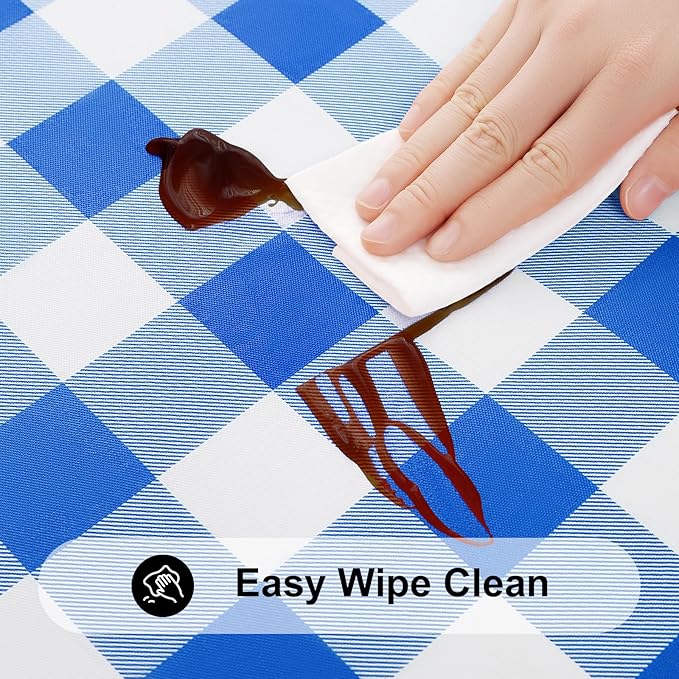 Smiry Rectangle Picnic Table Cloth, Elastic Waterproof Fitted Vinyl Tablecloths, Flannel Backed Buffalo Plaid Table Covers for Dining, Camping, Outdoor (White and Blue, 36" x 96")