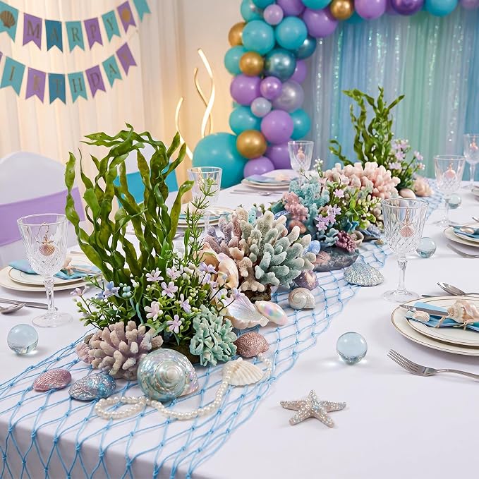 SATINIOR Fish Net Party Decorations 12 x 72'' Fishing Net Table Runner - Image 5