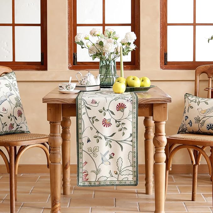 bilin gaier Designer French Linen Small Table Runner, Floral Pattern, Dining - Image 2