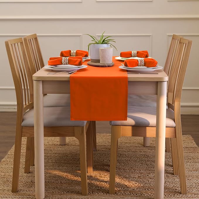 Encasa XO Table Runner, Cotton Canvas Dining Runner 13"x59" | Orange, 180 GSM - Image 4