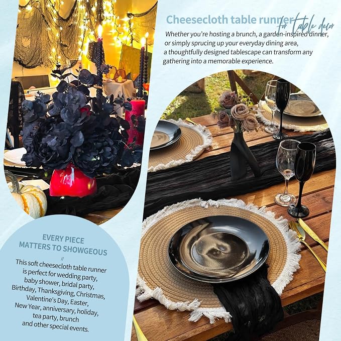 4 Pack Cheesecloth Table Runner 10FT Black Table Runner Boho Gauze Cheese Cloth - Image 8