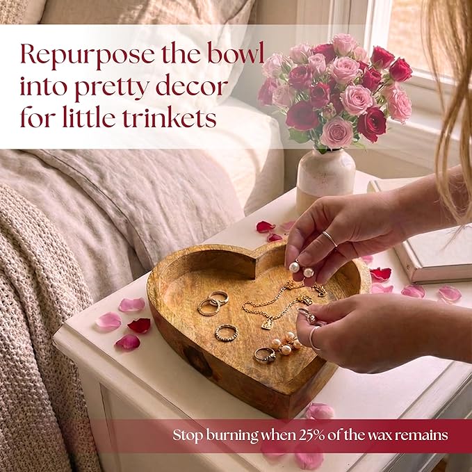 Dough Bowl Candle Co. Rose Candle - 10x10x2 Large Heart Shaped Scented Soy Candles for Women, Valentines Day Decor Gifts for Home, 5 Wick White Decorative Natural Aromatherapy, 30 Hour Burn Time