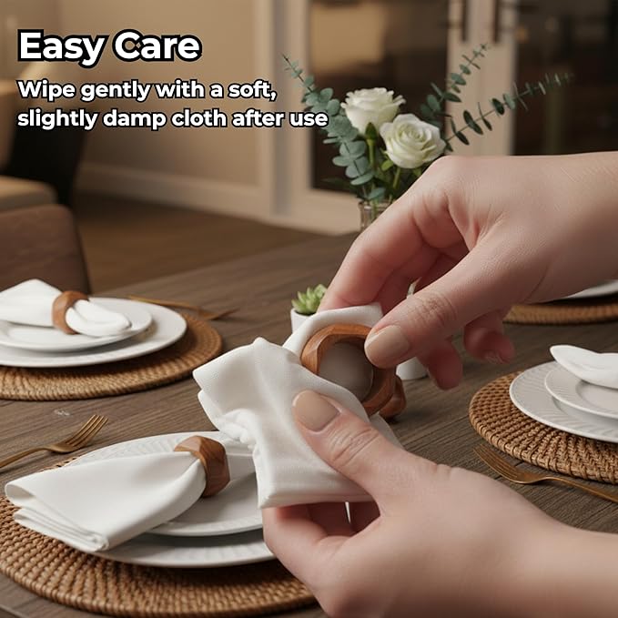 CLEENTABLE Wooden Napkin Rings Set of 12 Fall Decor for Home Square Acacia Wood Napkin Holders for Dining Table Wood Napkin Ring Rustic Table Décor for Weddings, Parties, Everyday Use (Brown)