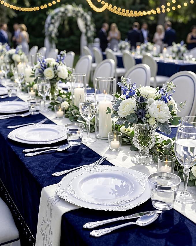 100pcs White Silver Plastic Plates - Image 7