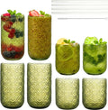 Green Drinking Glasses Set of 8, 12 Oz Highball & 10 Oz Cocktail Glasses by FERAHI