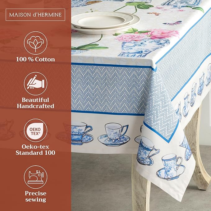 Maison d' Hermine Table Cloth Rectangle Table 100% Cotton 60 x 90 Inches Tablecloth Reusable Decorative for Dining Room Farmhouse Home Valentines Day Decorations Spring Summer - Canton