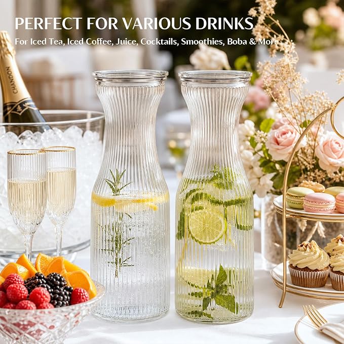 1 Liter Ribbed Glass Carafe - Image 7