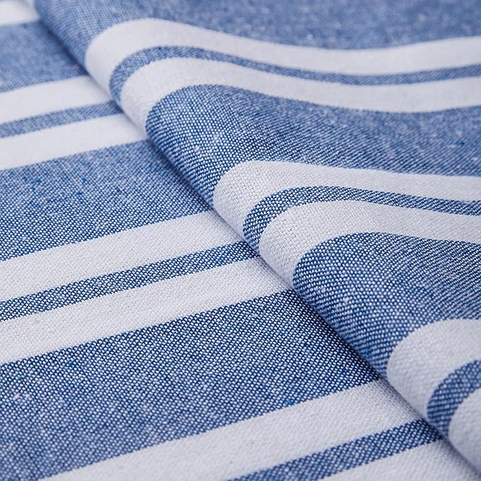 Encasa XO Table Runner, Woven Cotton Dining Runner 13"x48" Franca Blue Stripes - Image 5