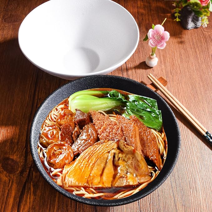 Ceramic Ramen Bowl Set of 2, 8-Inch Large Soup Bowls, Textured Glazed Porcelain - Image 3