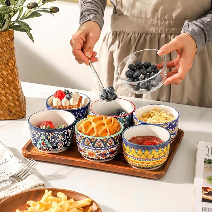 8 oz Ramekins Oven Safe Set of 6, Ceramic Sauce Cups, Bohemian | Ideal - Image 2
