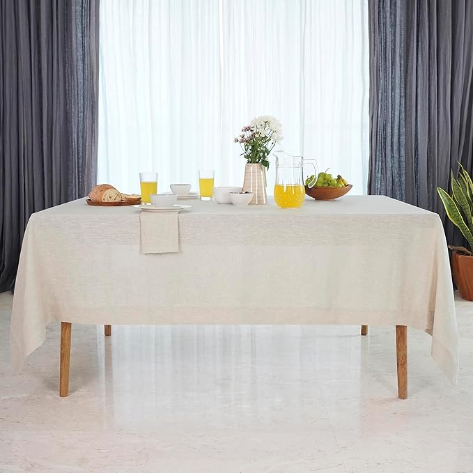 D'Moksha Homes Linen Tablecloth 60 x 90 Inch - 100% Pure Linen Light Natural Tablecloth for Rectangle Tables - Machine Washable Table Cloth for Valentines, Spring, Easter