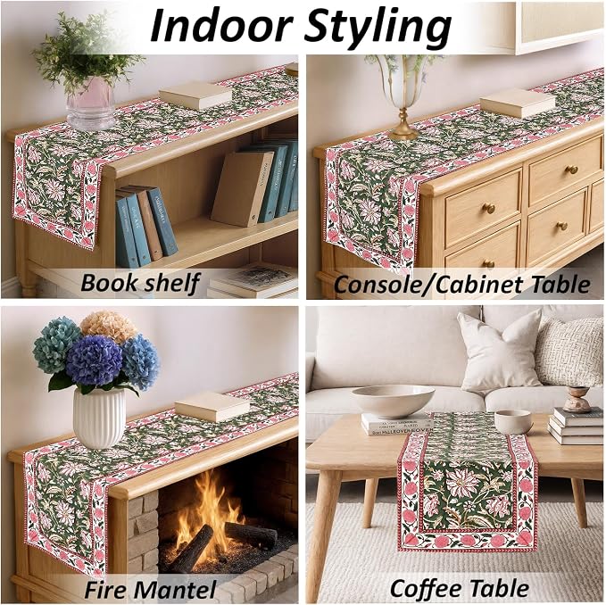 Hunter Green Hand Block Print 100% Cotton Reusable Table Runner 16" X 90" - Image 9