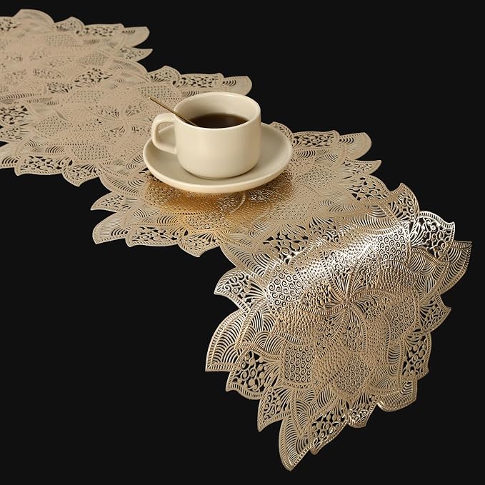 FAVE Gold Table Runners 36 Inches Flower Shaped Short Table Runner | Washable - Image 2