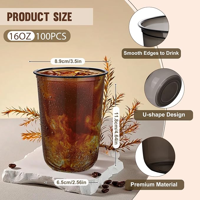 KesaPlan 100 Pcs 16oz Plastic Black Cups, Disposable Wine Cocktail Glasses | - Image 3