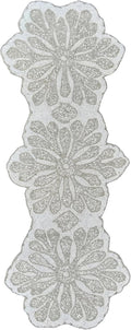 Handmade Beaded Table Runner 13x36 Inch – Silver & White Floral Beaded Runner by ALPHALivingHOME
