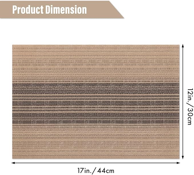 Winknowl Placemats, Set of 6 Heat Resistant Stain Resistant Woven Vinyl Insulation Place mats, Durable Washable Elegant Table Mats for Dining (Brown)