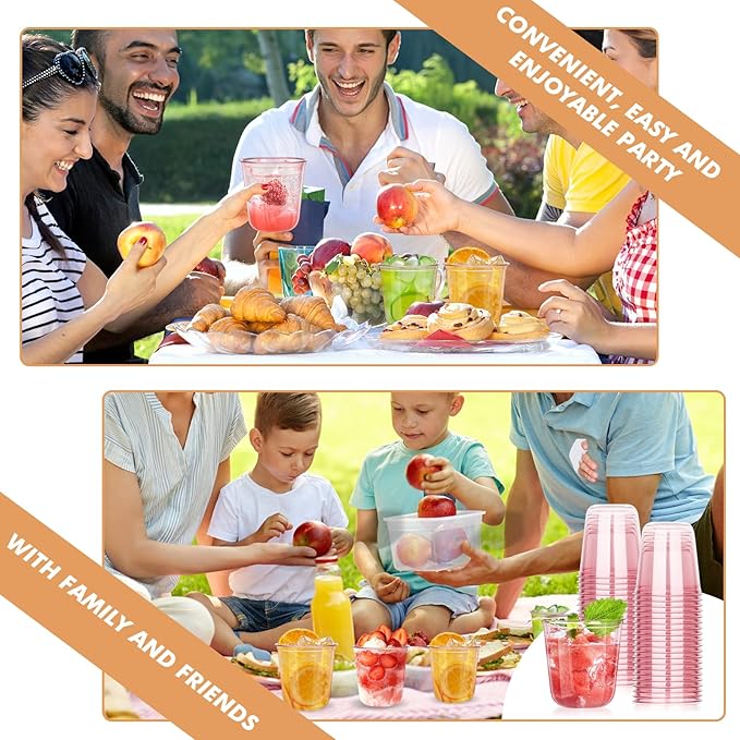 KesaPlan 50Pcs 12oz Pink Plastic Party Cups, Disposable Wine Cocktail Cups | - Image 4
