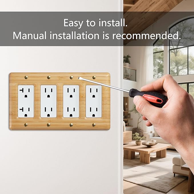 Quad Toggle Switch Cover Solid Bamboo Wood Cover Plate Natural Grain Light Switch Cover